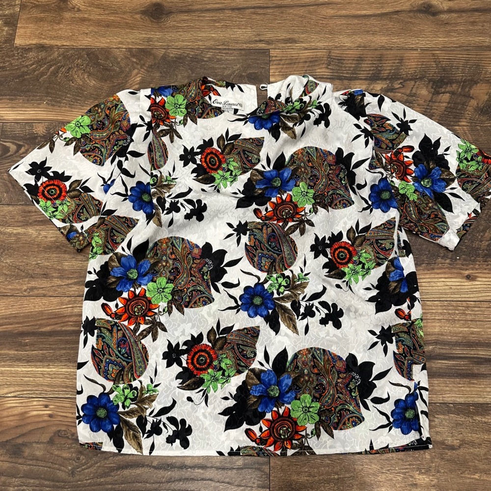 Eva Laurel‎ New York Womens Size 12 Floral Paisley Print Short Sleeve Blouse Top
